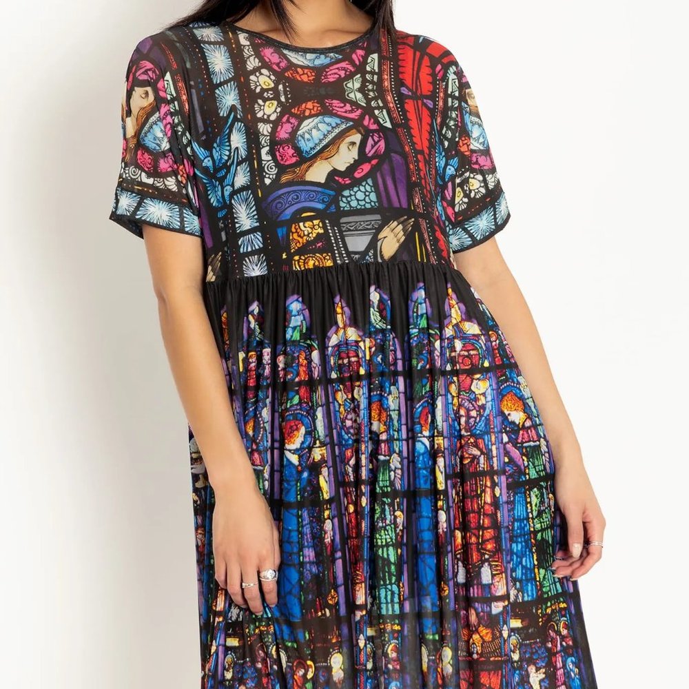 Blackmilk ADORATION OF THE SACRED HEART SHEER SMOCK DRESS XXL church window